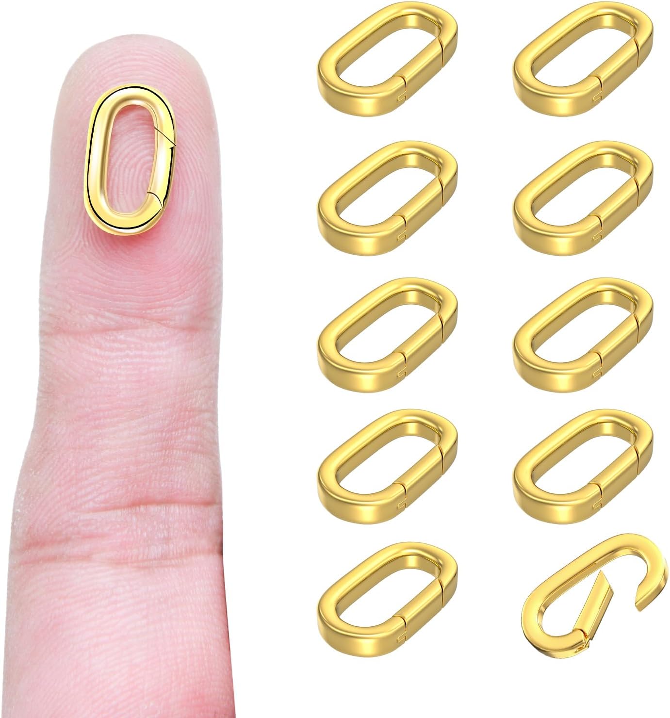 OHINGLT 10Pcs Carabiner Clip Pendant Clasps – 18K Gold Necklace Clasp and Closures, Bracelet Charm Connector for Women