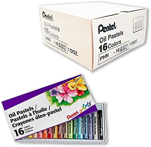 Pentel Arts Oil Pastels, Set of 16 Colors, 1 Dozen (12 Packs), Bulk Pack (PHN-16AM)